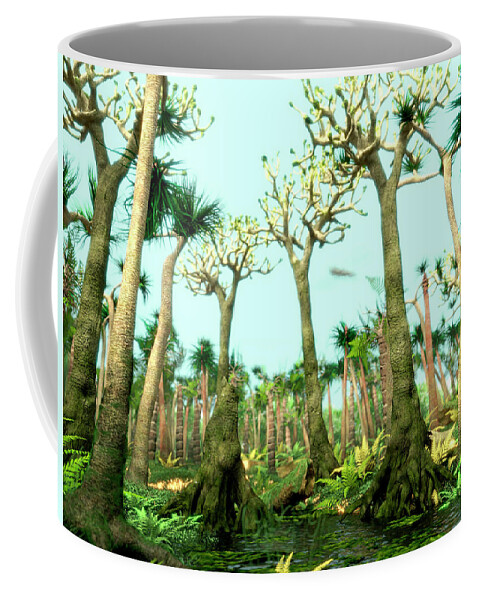 Art Coffee Mug featuring the photograph Carboniferous Forest, Illustration by Juan Gaertner