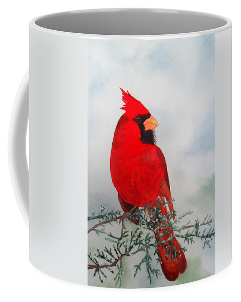 Red Coffee Mug featuring the painting Cardinal by Laurel Best