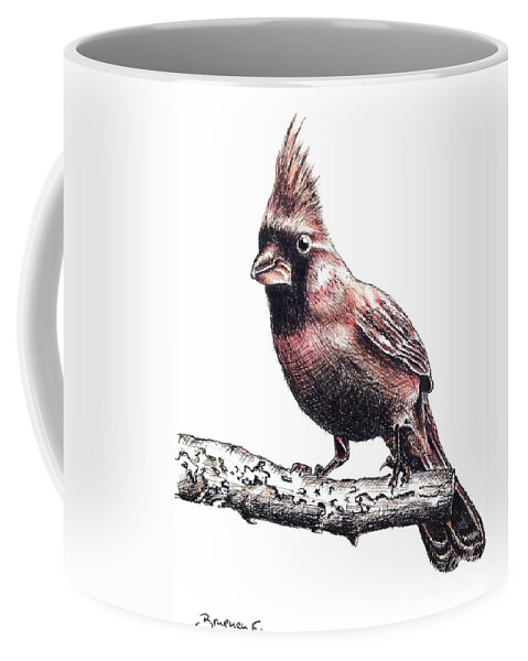 Ink Sketch Coffee Mug featuring the drawing Cardinal male by Katharina Bruenen