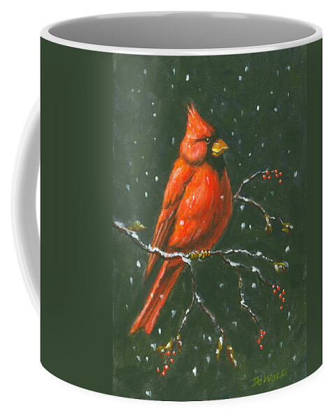 Northern Coffee Mug featuring the painting Cardinal by Richard De Wolfe