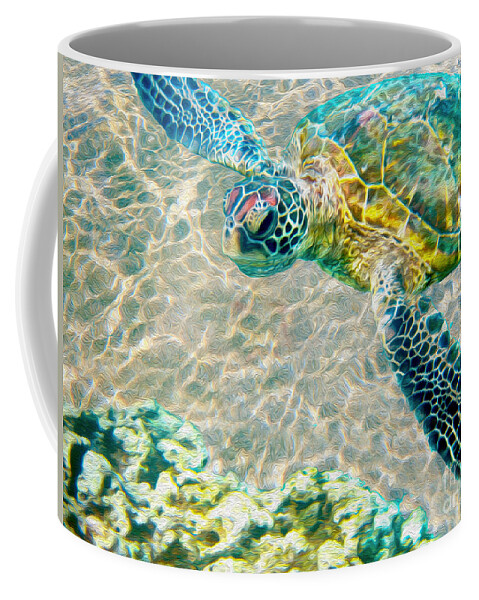 Caribbean Sea Turtle Coffee Mug featuring the mixed media Beautiful Sea Turtle by Jon Neidert