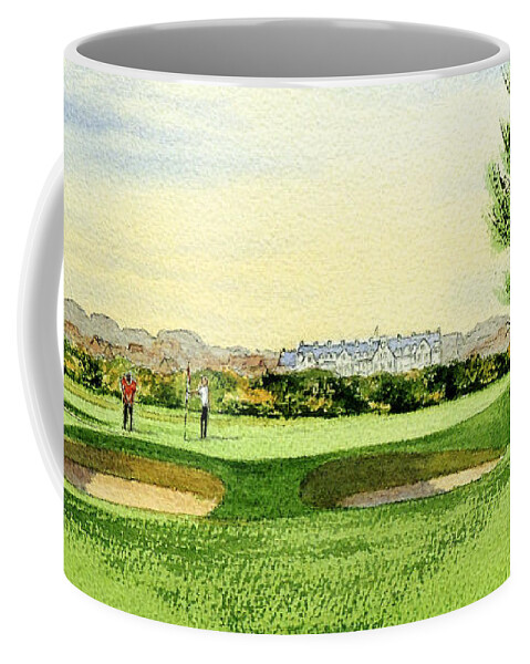 Carnoustie Golf Course Coffee Mug featuring the painting Carnoustie Golf Course 13Th Green by Bill Holkham