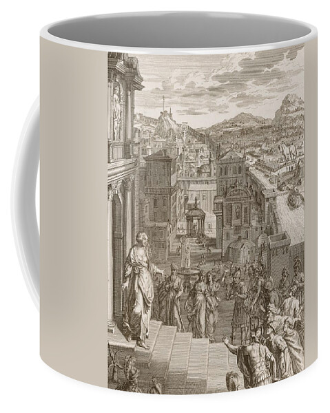 Prophetess Coffee Mug featuring the drawing Cassandra Foretells The Trojans Their by Bernard Picart