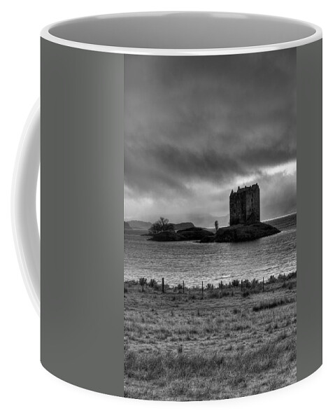 Appin Coffee Mug featuring the photograph Castle Stalker BW by Gary Eason