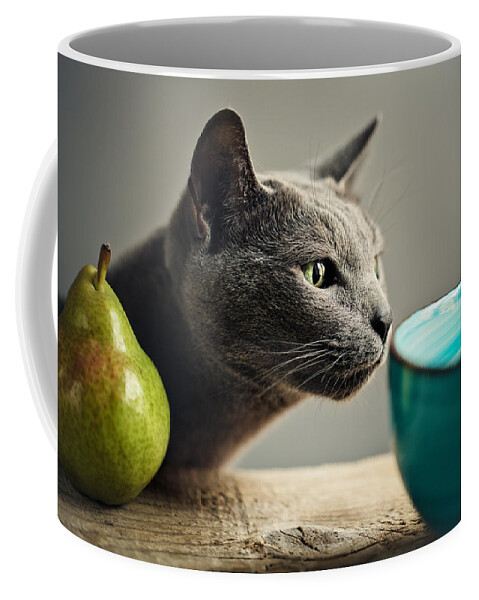 Cat Coffee Mug featuring the photograph Cat and Pears by Nailia Schwarz