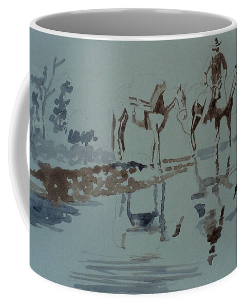 Art Coffee Mug featuring the painting Cautious Creek Crossing by Bern Miller