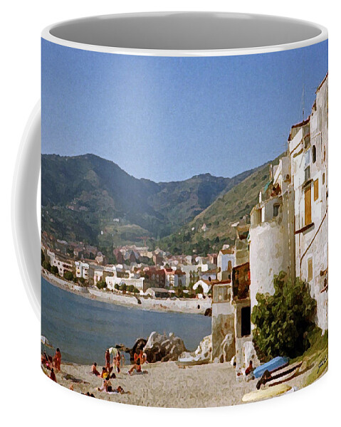Cefalu Coffee Mug featuring the digital art Cefalu Beach 2 by John Vincent Palozzi