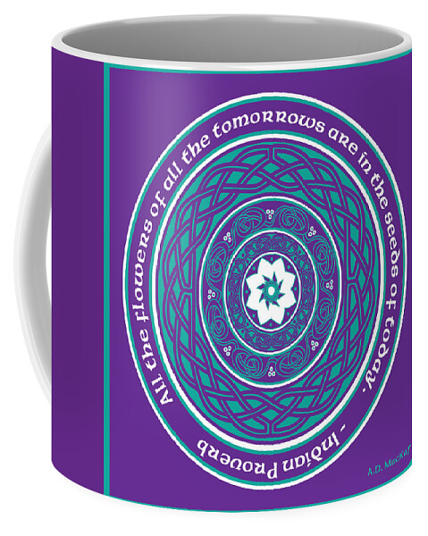 Celtic Art Coffee Mug featuring the digital art Celtic Lotus Mandala in Teal and Purple by Celtic Artist Angela Dawn MacKay