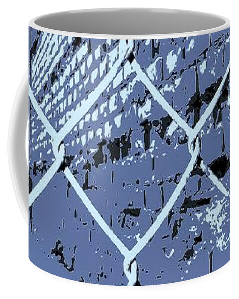 Detroit Coffee Mug featuring the photograph Chainlink and A Wall in blue by Daniel Thompson