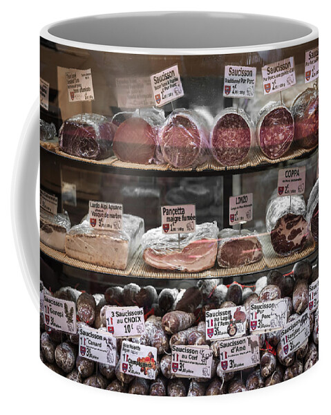 Meat Coffee Mug featuring the photograph Charcuterie on display in butcher shop in old Nice by Elena Elisseeva