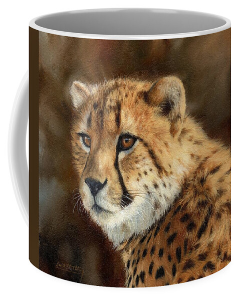 Cheetah Coffee Mug featuring the painting Cheetah by David Stribbling
