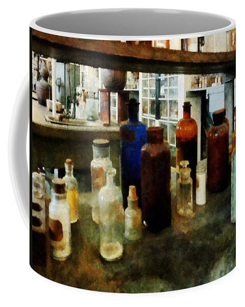 Science Coffee Mug featuring the photograph Chemistry - Assorted Chemicals in Bottles by Susan Savad
