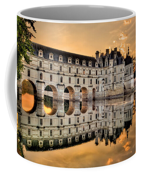 Chateau De Chenonceau Coffee Mug featuring the photograph Chenonceau Castle in the twilight panorama by Weston Westmoreland