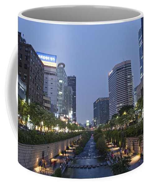 Cheonggyecheon Coffee Mug featuring the photograph Cheonggyecheon stream in seoul south korea by JM Travel Photography