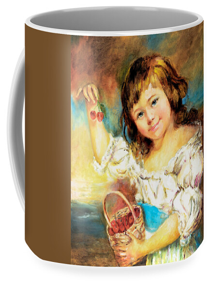 Girl Coffee Mug featuring the painting Cherry Basket girl by Sher Nasser