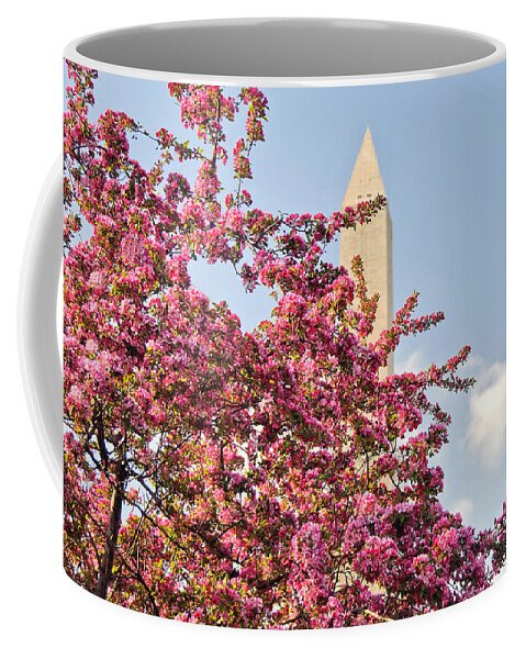 America Coffee Mug featuring the photograph Cherry Trees and Washington Monument One by Mitchell R Grosky