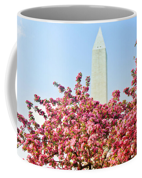 America Coffee Mug featuring the photograph Cherry Trees and Washington Monument Two by Mitchell R Grosky