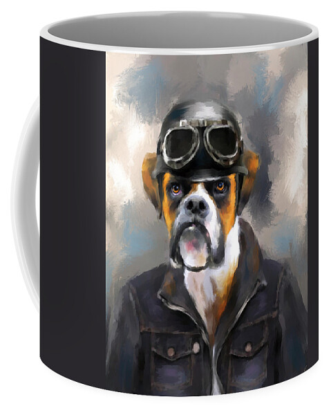 Art Coffee Mug featuring the painting Chic Boxer Aviator by Jai Johnson