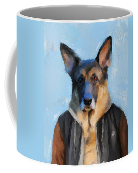 Art Coffee Mug featuring the painting Chic German Shepherd by Jai Johnson