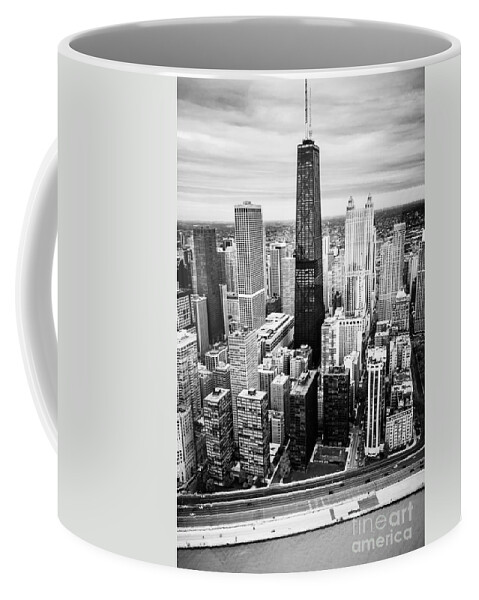 America Coffee Mug featuring the photograph Chicago Aerial with Hancock Building in Black and White by Paul Velgos