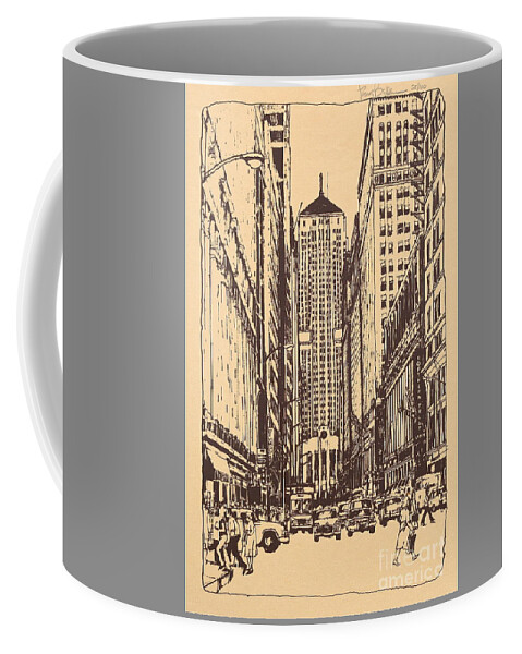 Chicago Commodities Exchange Building - La Salle Street - Coffee Mug featuring the drawing Chicago Commodities Exchange Bldg by Robert Birkenes