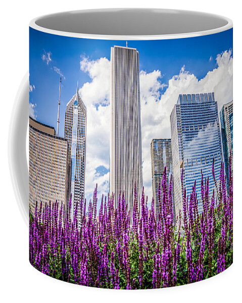 2012 Coffee Mug featuring the photograph Chicago Downtown Buildings and Spring Flowers by Paul Velgos
