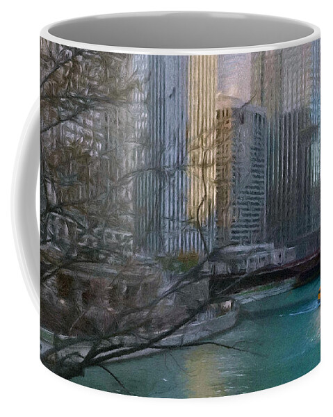 Architecture Coffee Mug featuring the painting Chicago River Sunset by Jeffrey Kolker