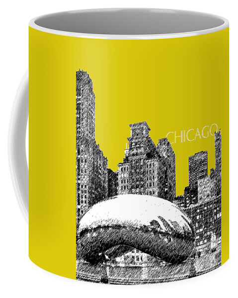 Architecture Coffee Mug featuring the digital art Chicago The Bean - Mustard by DB Artist