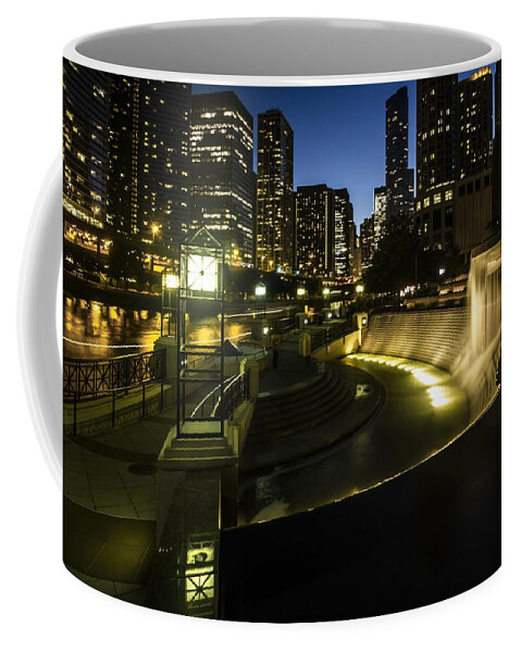 Centennial Fountain Coffee Mug featuring the photograph Chicago's centennial fountain and skyline by Sven Brogren