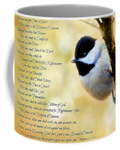 Chickadee Coffee Mug featuring the photograph Chickadee with Digital Paint and verses by Debbie Portwood