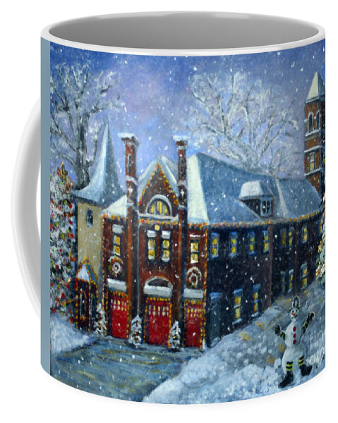 Waltham Coffee Mug featuring the painting Christmas at the Fire House by Rita Brown