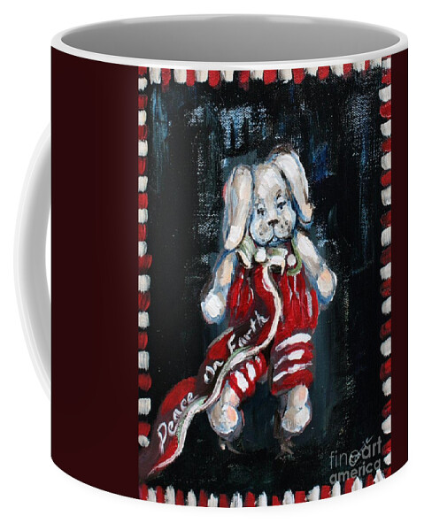 Christmas Coffee Mug featuring the painting Christmas Bunny by Carrie Joy Byrnes