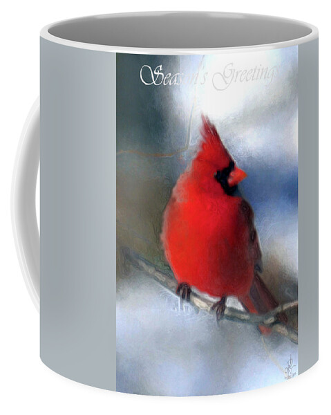 Cardinal Coffee Mug featuring the digital art Christmas Card - Cardinal by Pennie McCracken