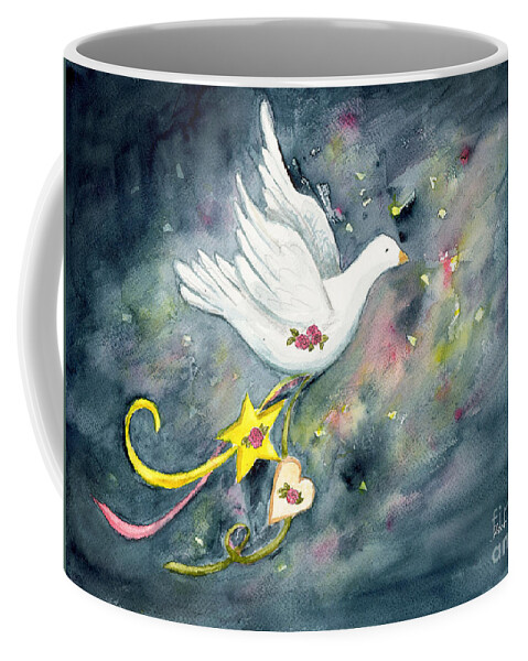 Christmas Coffee Mug featuring the painting Christmas Dove In Flight by Janis Lee Colon