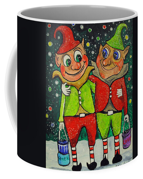 Christmas Coffee Mug featuring the painting Christmas Elves by Patricia Arroyo