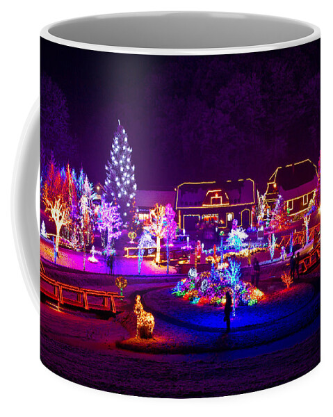 Christmas Coffee Mug featuring the mixed media Christmas fantasy trees and houses in lights by Brch Photography