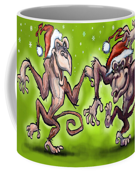 Christmas Coffee Mug featuring the painting Christmas Monkeys by Kevin Middleton