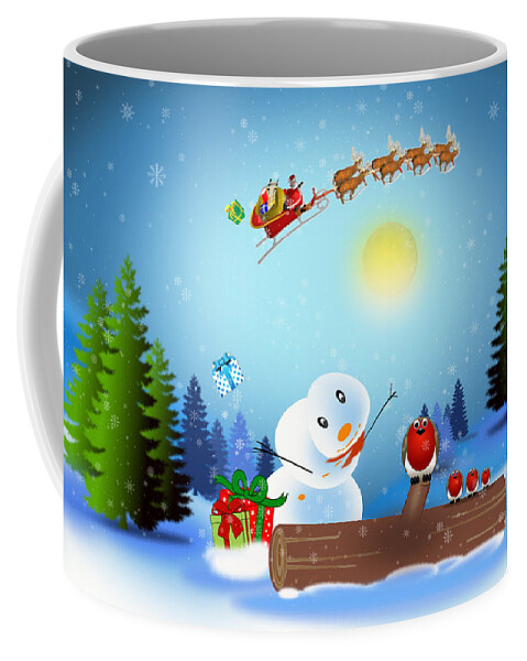 Robin Coffee Mug featuring the digital art Christmas Robin by Spikey Mouse Photography