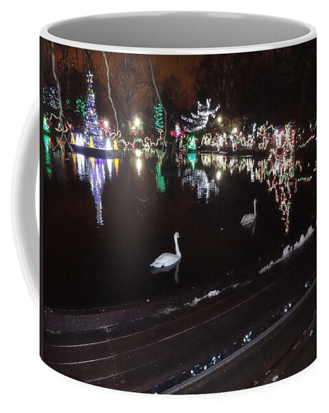 Swans Coffee Mug featuring the digital art Christmas Swim by Barkley Simpson