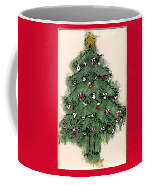 Christmas Paintings Coffee Mug featuring the painting Christmas Tree with Red Mat by Mary Helmreich