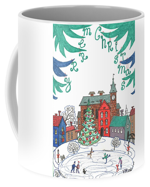 Painting Coffee Mug featuring the painting Christmas Village by Margaryta Yermolayeva