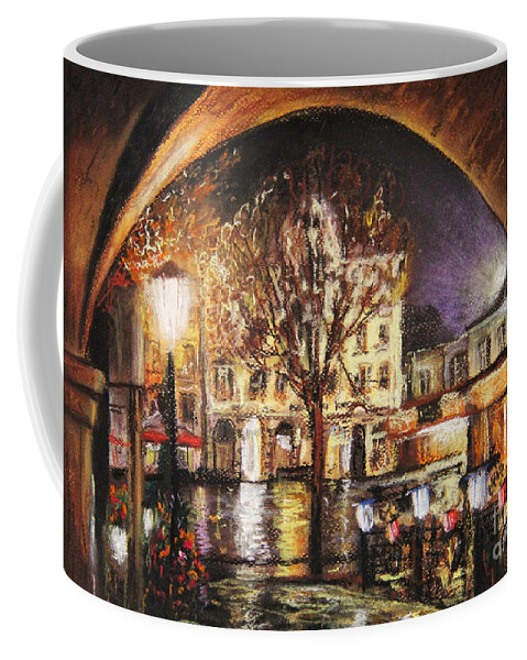Cieszyn Rynek Coffee Mug featuring the painting Cieszyn at Night by Dariusz Orszulik