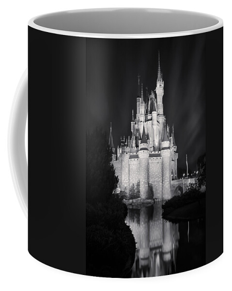 3scape Coffee Mug featuring the photograph Cinderella's Castle Reflection Black and White by Adam Romanowicz