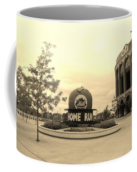 Shea Stadium Coffee Mug featuring the photograph CITI FIELD in SEPIA by Rob Hans