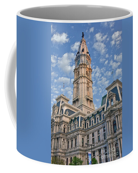 City Hall Coffee Mug featuring the photograph City Hall Clock Tower Downtown Phila PA by David Zanzinger