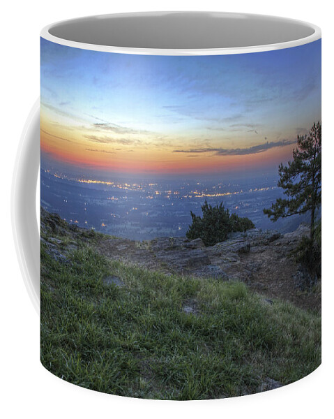 Mt. Nebo Coffee Mug featuring the photograph City Lights from Sunrise Point at Mt. Nebo - Arkansas by Jason Politte
