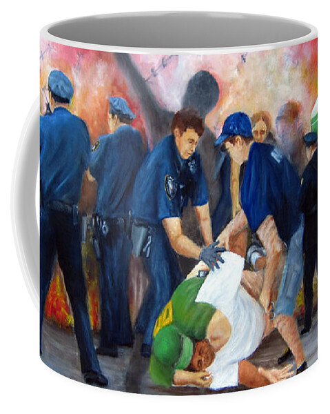 Current Events Coffee Mug featuring the painting Civil Unrest-Final Salute by Leonardo Ruggieri