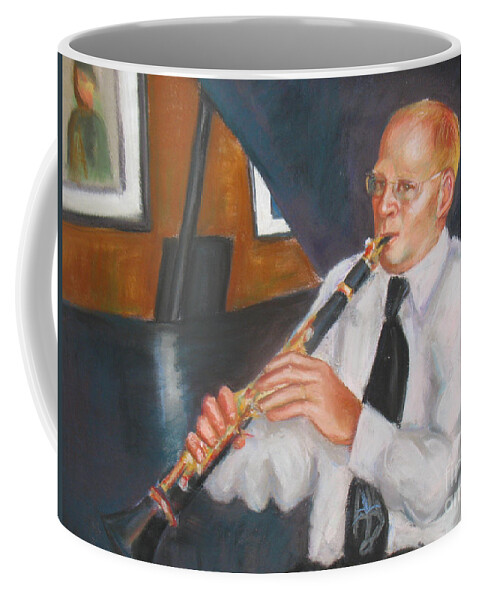 Music Coffee Mug featuring the painting Clarinet at Palm Court by Beverly Boulet