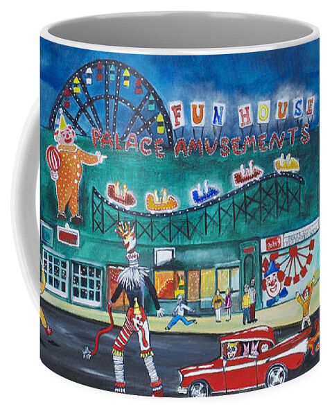 Asbury Park Art Coffee Mug featuring the painting Clown Parade at the Palace by Patricia Arroyo