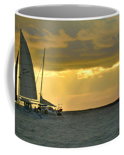 Boat Coffee Mug featuring the photograph Coastal Catamaran Sunset by Gary Keesler